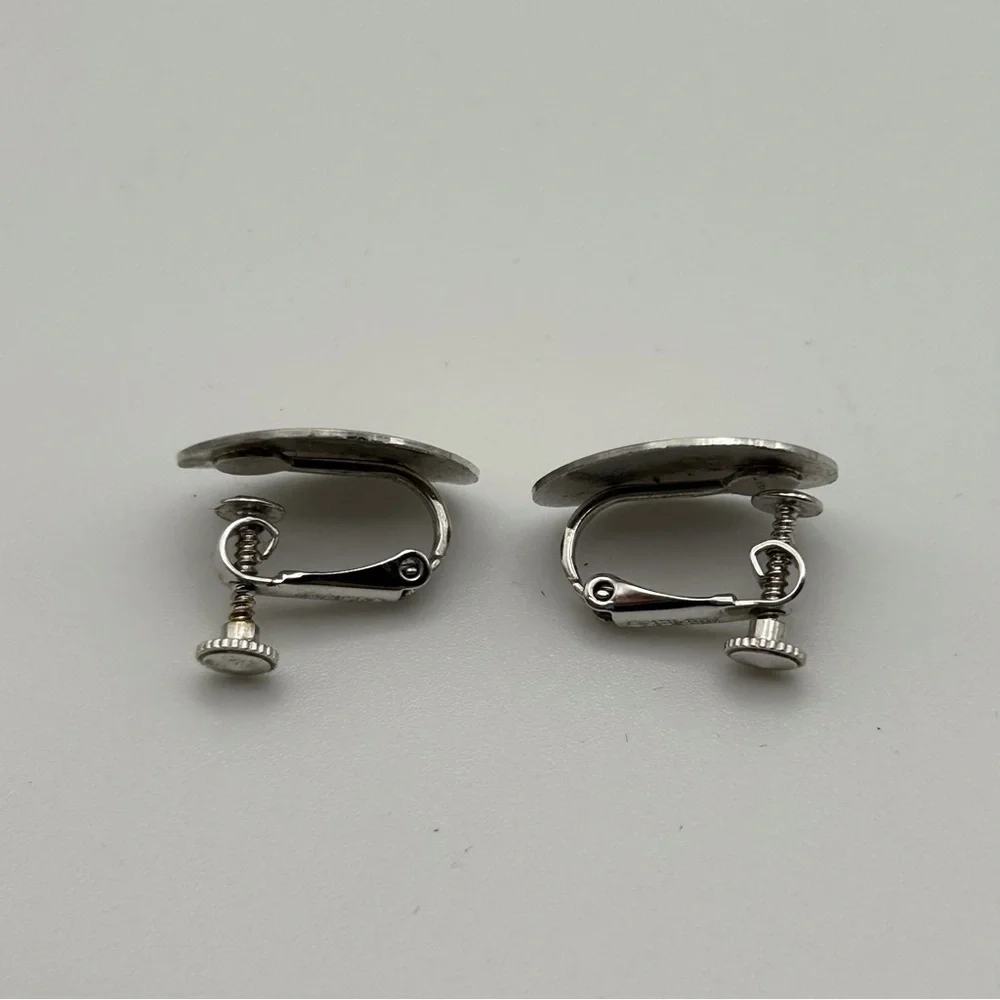 Vintage Napier Silver Tone Gold Striped Clip On Screw Back Earrings